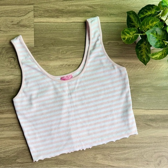 Stoney Clover Lane x Target Pink Striped Ribbed Cropped Tank Top Size L - Picture 4 of 9